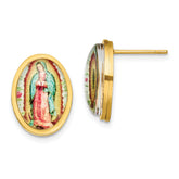 Chisel Stainless Steel Polished Yellow IP-plated Enameled Our Lady of Guadalupe Post Earrings